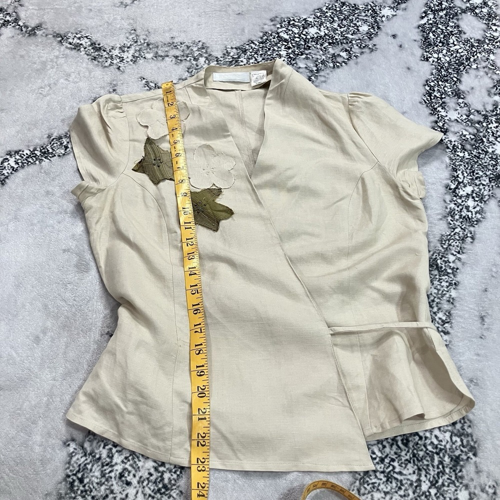 La Boutique Linen Blend Skirt Suit Set 6 Ivory Wrap Top Embroidered Floral - Picture 4 of 13